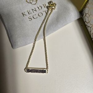 Kendra Scott Gold Bar Bracelet with Purple Druzy/With Gift, Bag , Box , Pouch